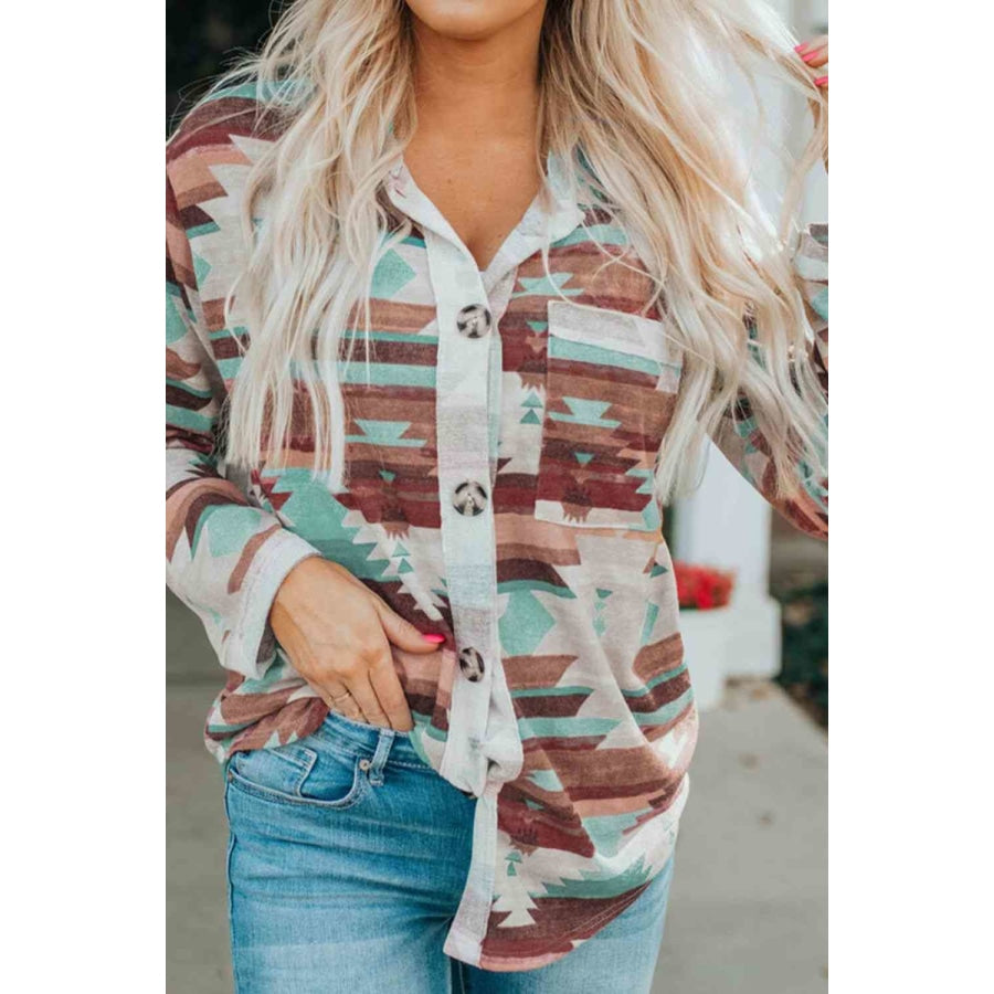 Printed Button Up Long Sleeve Shirt