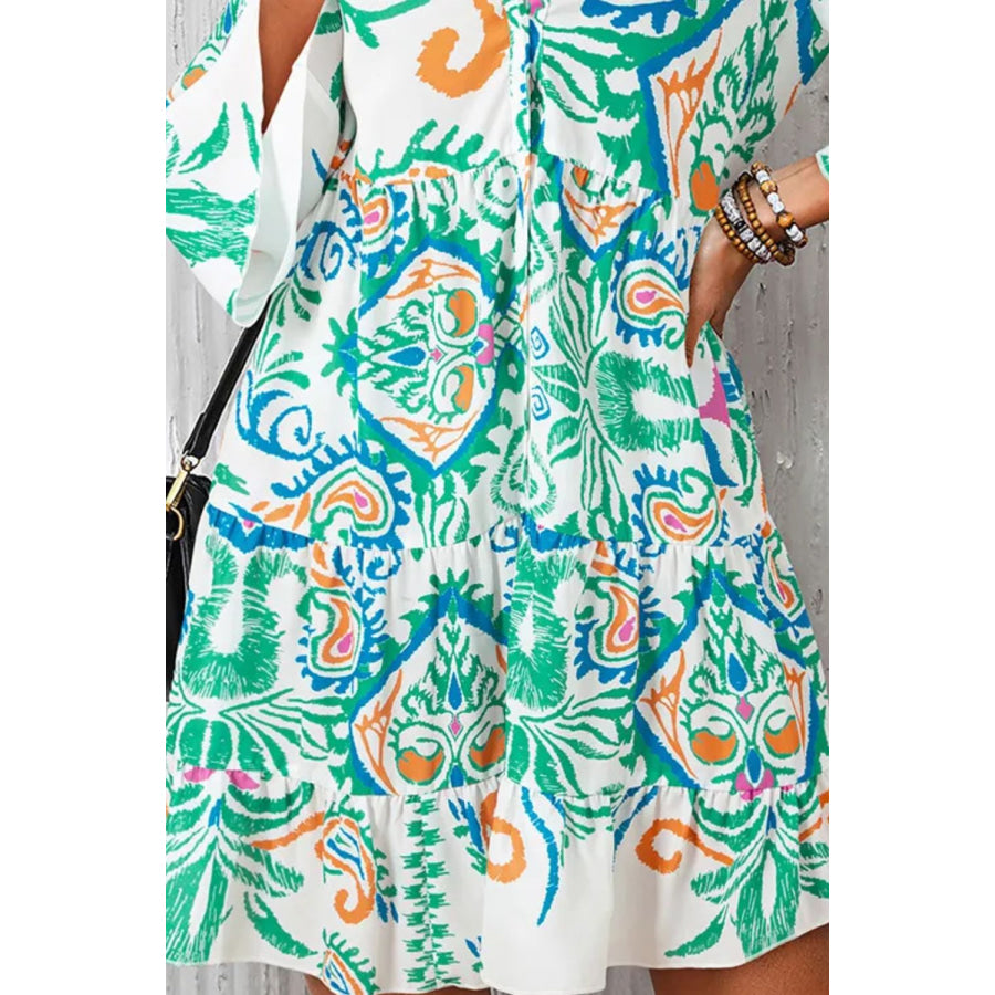 Printed Button Up Mini Dress Apparel and Accessories