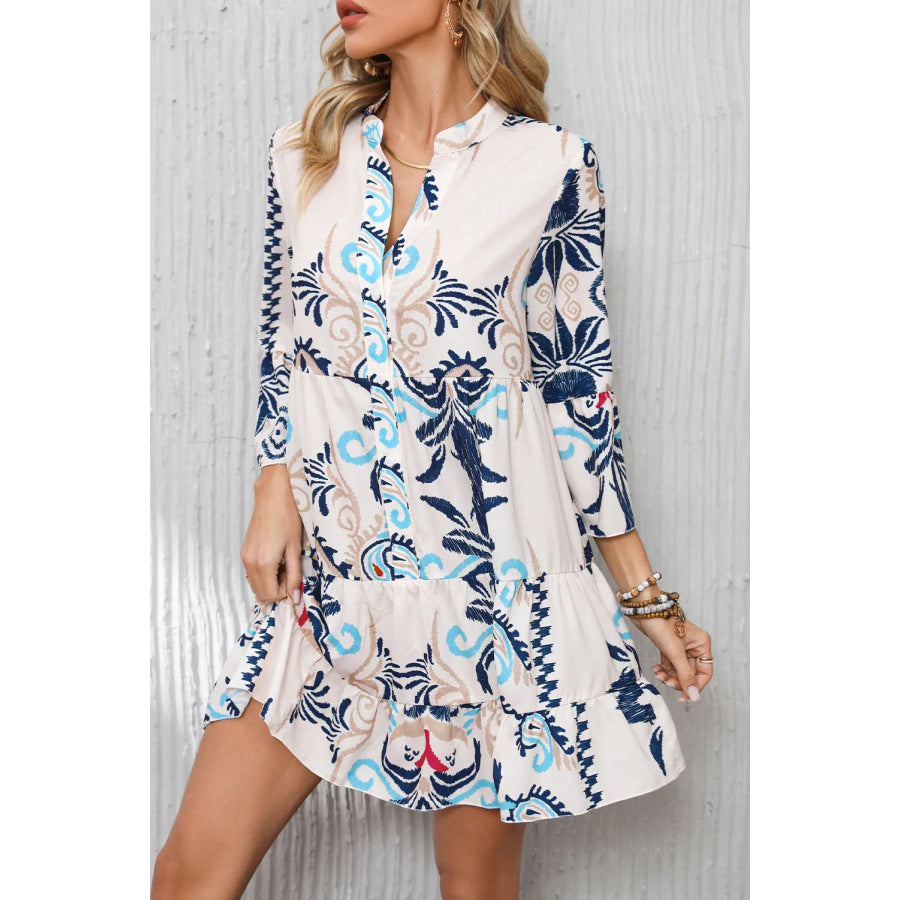 Printed Button Up Mini Dress Cream / S Apparel and Accessories