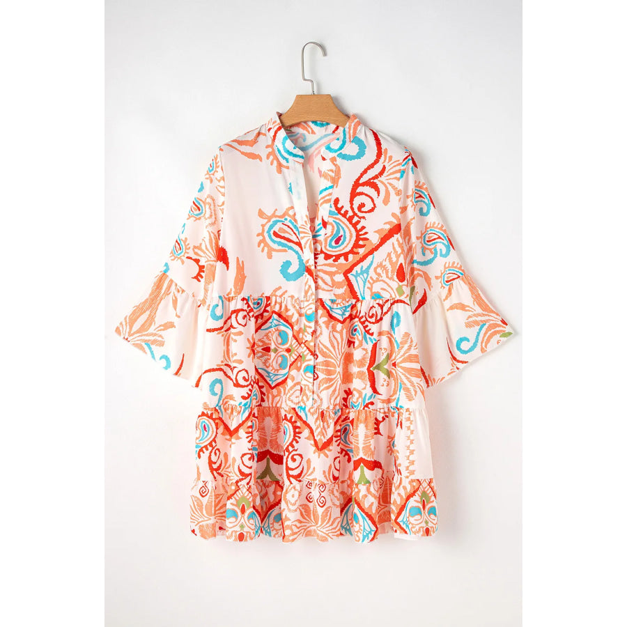 Printed Button Up Mini Dress Orange / S Apparel and Accessories