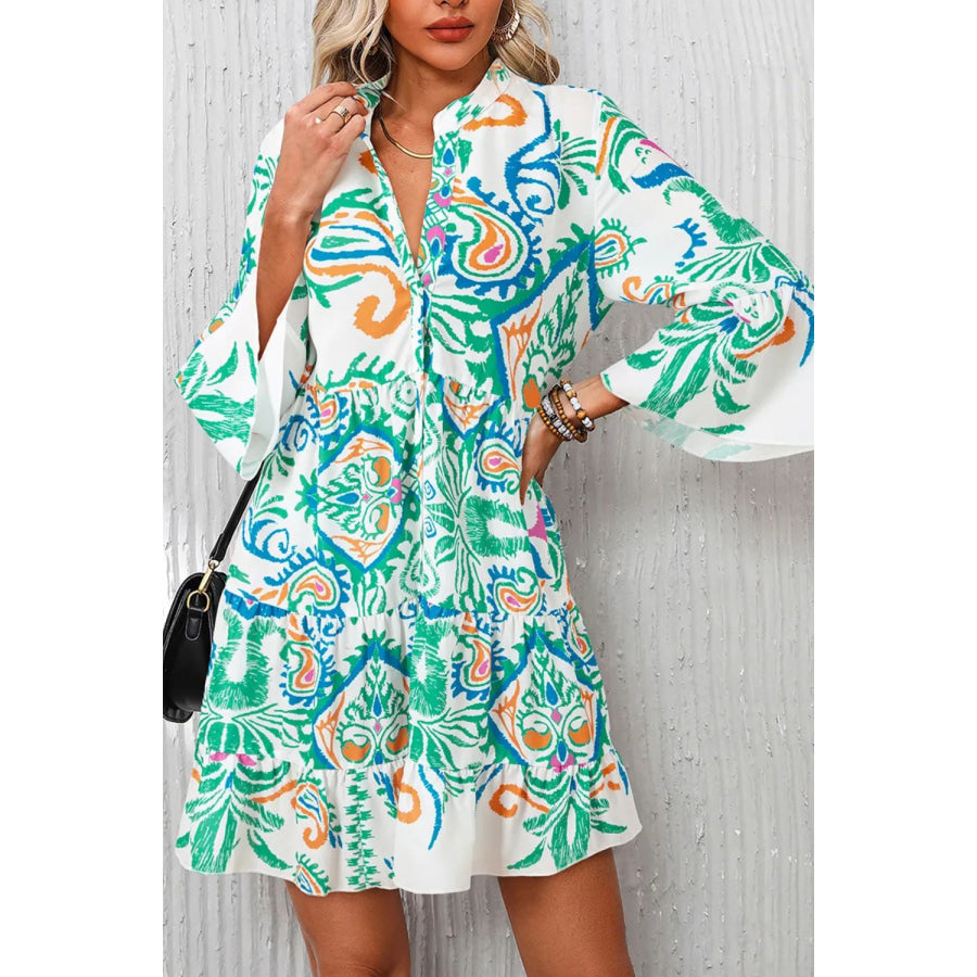 Printed Button Up Mini Dress Turquoise / S Apparel and Accessories