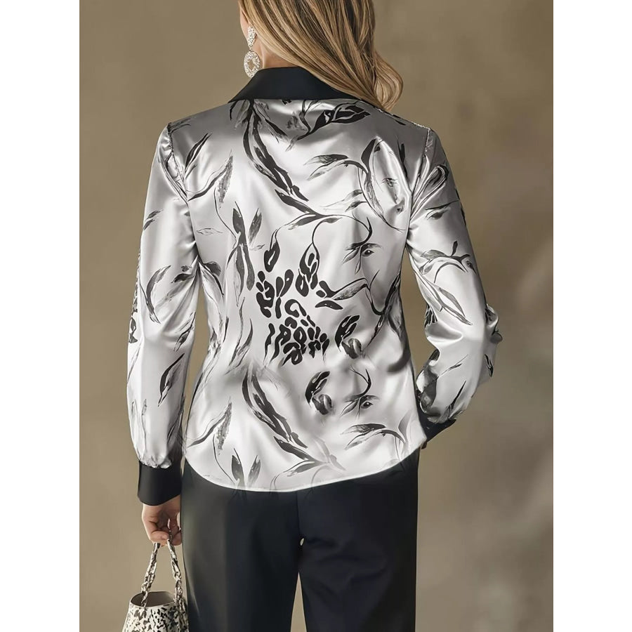 Printed Button Up Satin Shirt Apparel and Accessories