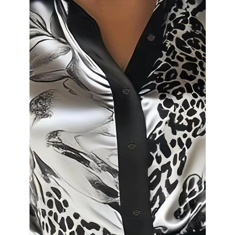 Printed Button Up Satin Shirt Apparel and Accessories