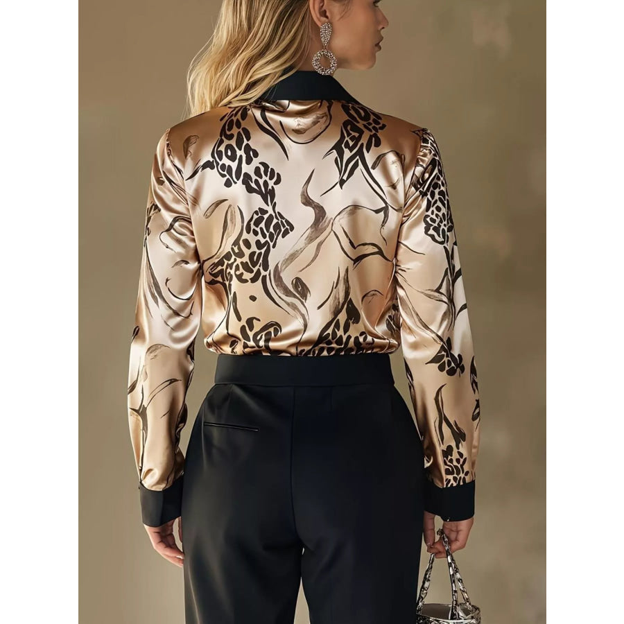 Printed Button Up Satin Shirt Apparel and Accessories