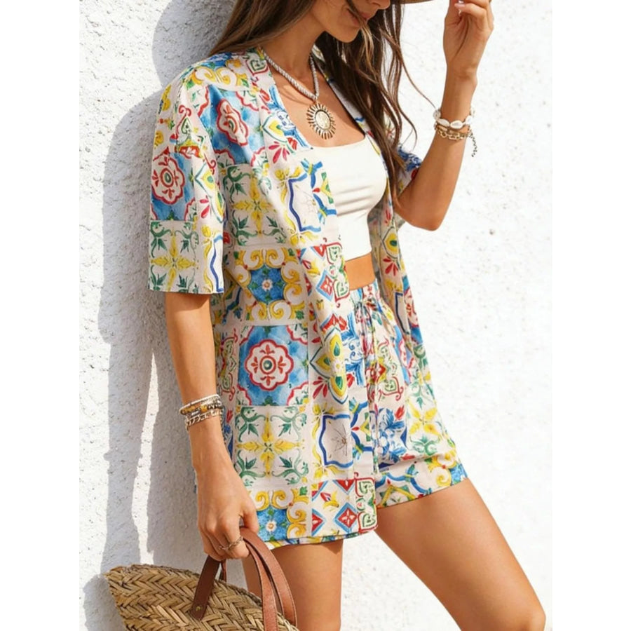 Printed Button Up Shirt and Shorts Set Apparel and Accessories