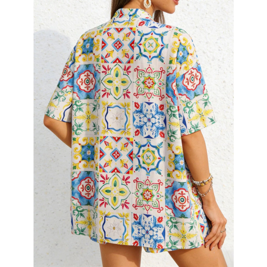 Printed Button Up Shirt and Shorts Set Apparel and Accessories