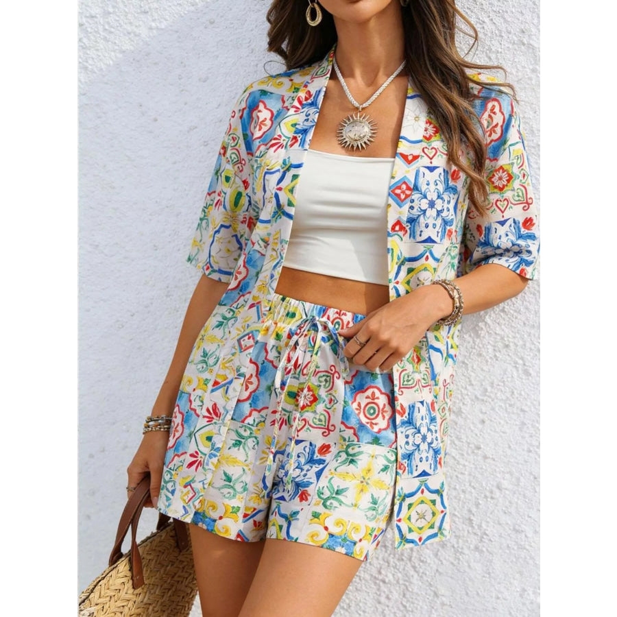 Printed Button Up Shirt and Shorts Set Apparel and Accessories