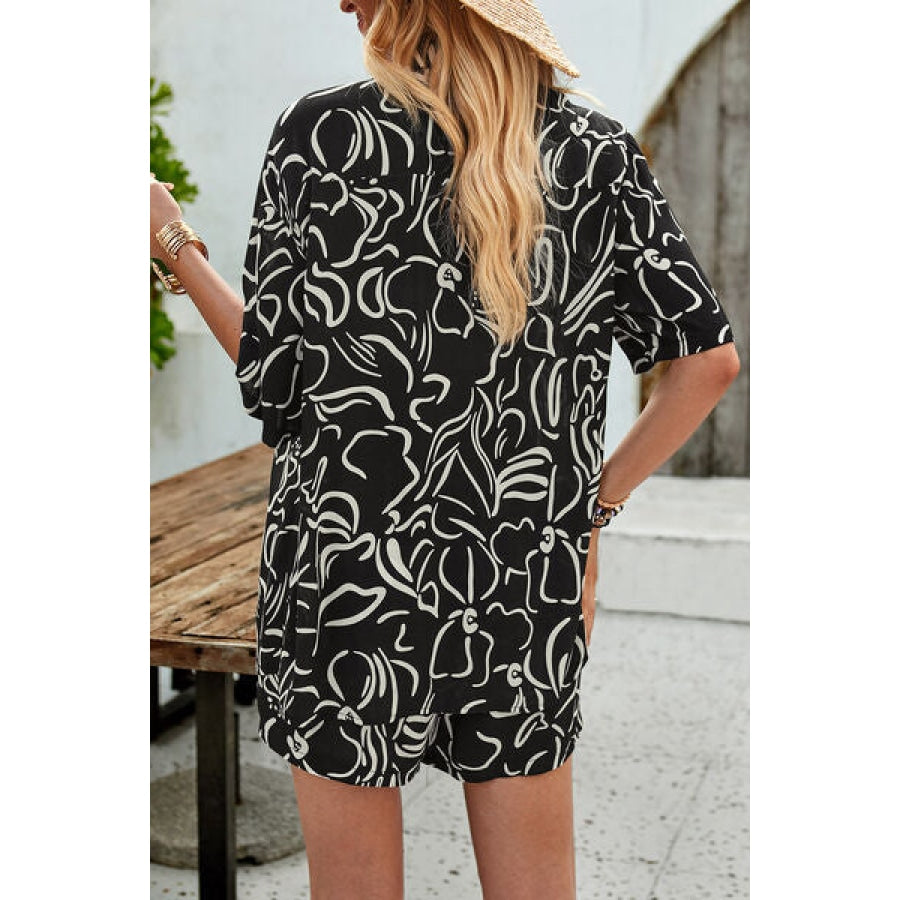 Printed Button Up Shirt and Shorts Set Clothing