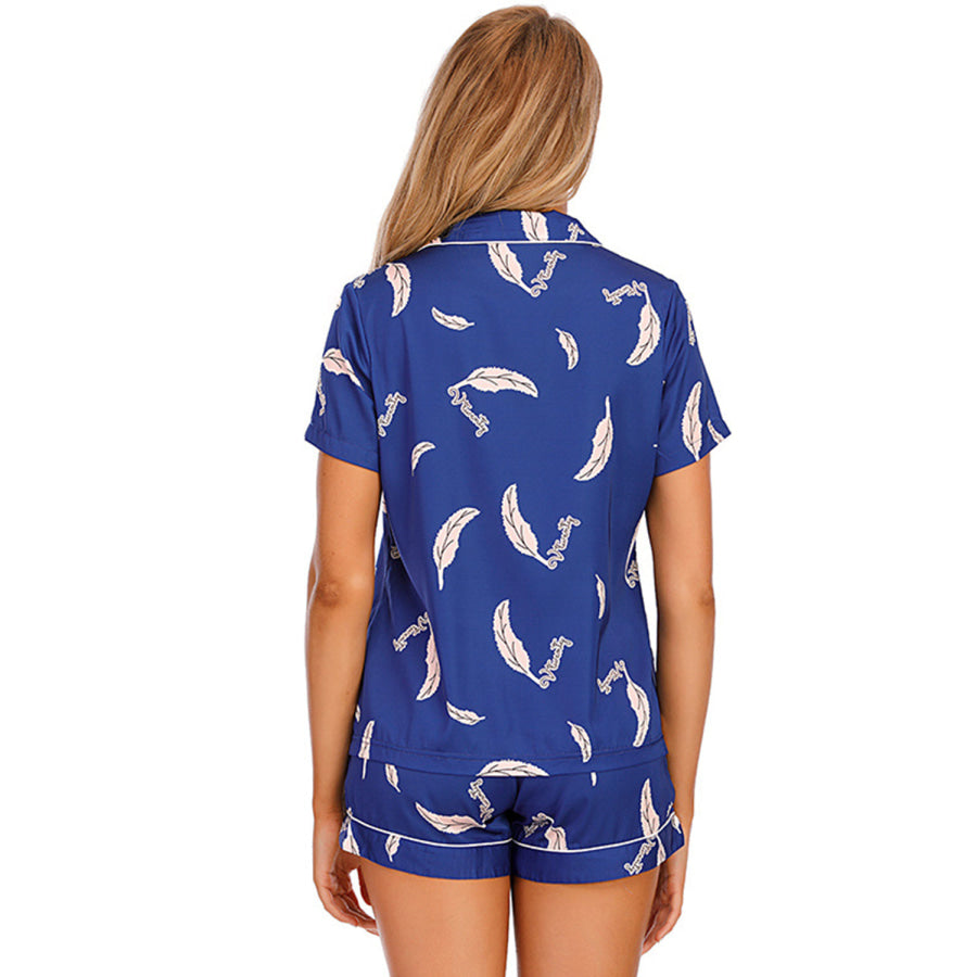 Printed Button Up Short Sleeve Top and Shorts Lounge Set Apparel Accessories