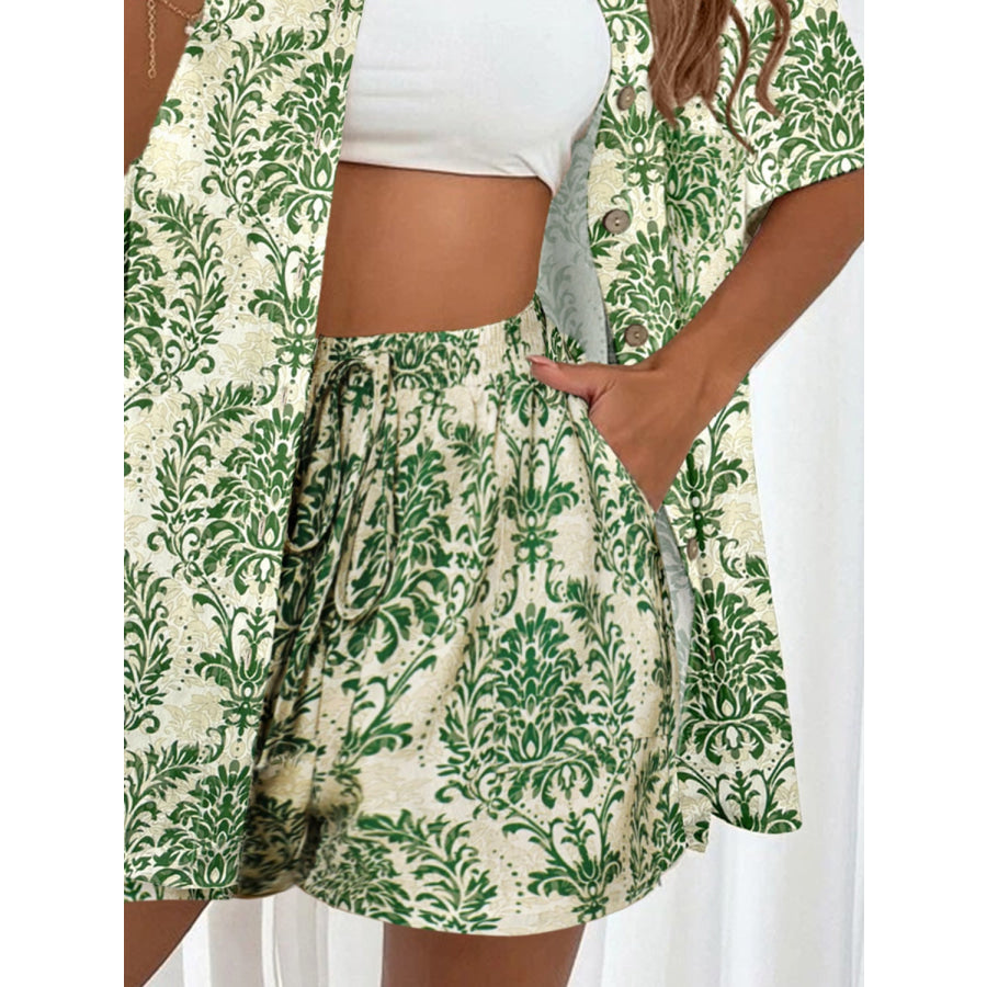 Printed Button Up Top and Shorts Set Apparel and Accessories