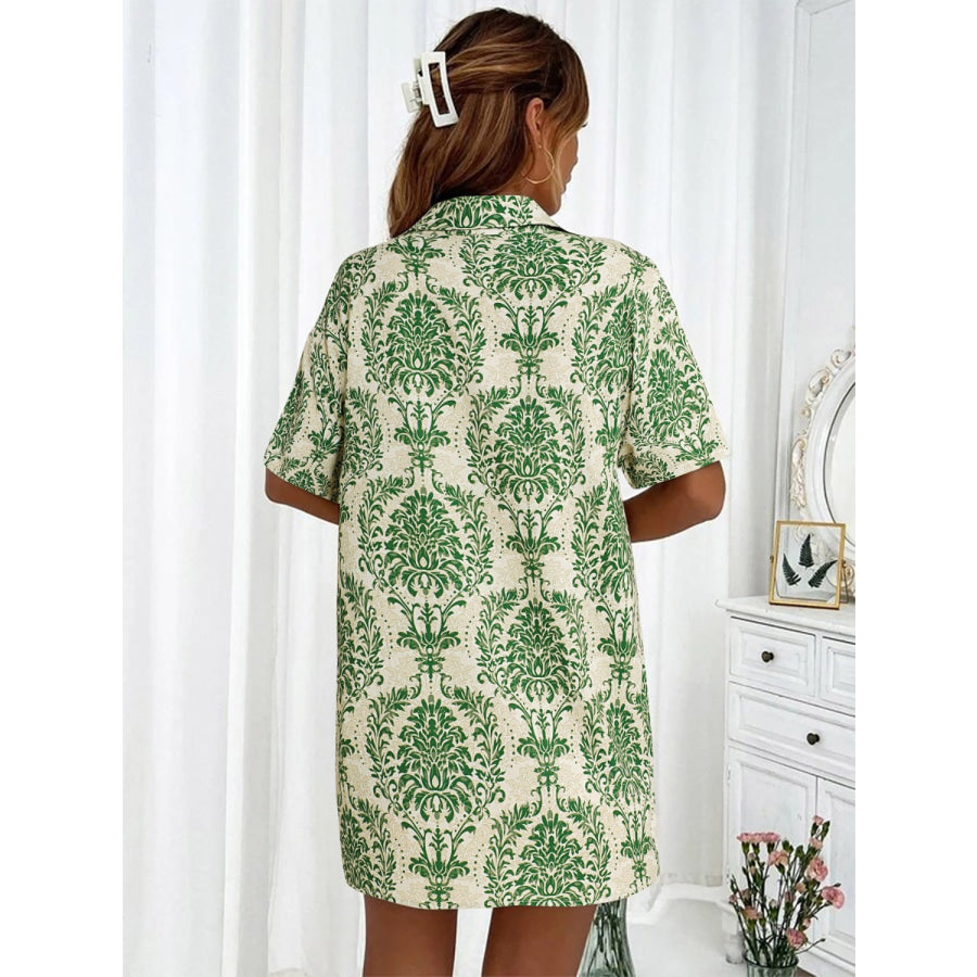 Printed Button Up Top and Shorts Set Green / S Apparel and Accessories