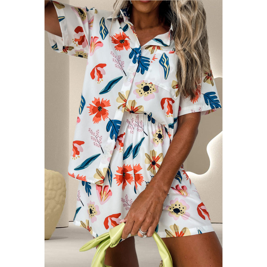 Printed Button Up Top and Shorts Set Apparel and Accessories