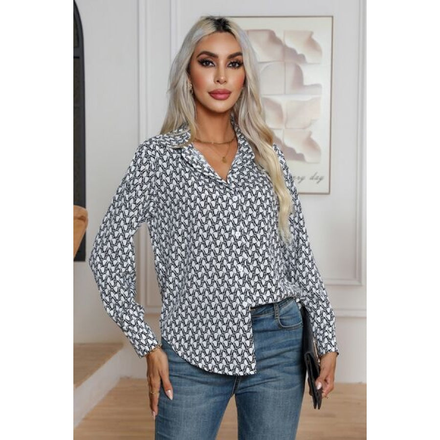 Printed Buttoned Long Sleeve Shirt Clothing