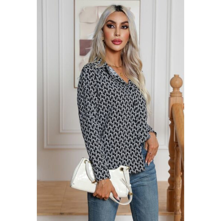 Printed Buttoned Long Sleeve Shirt Clothing