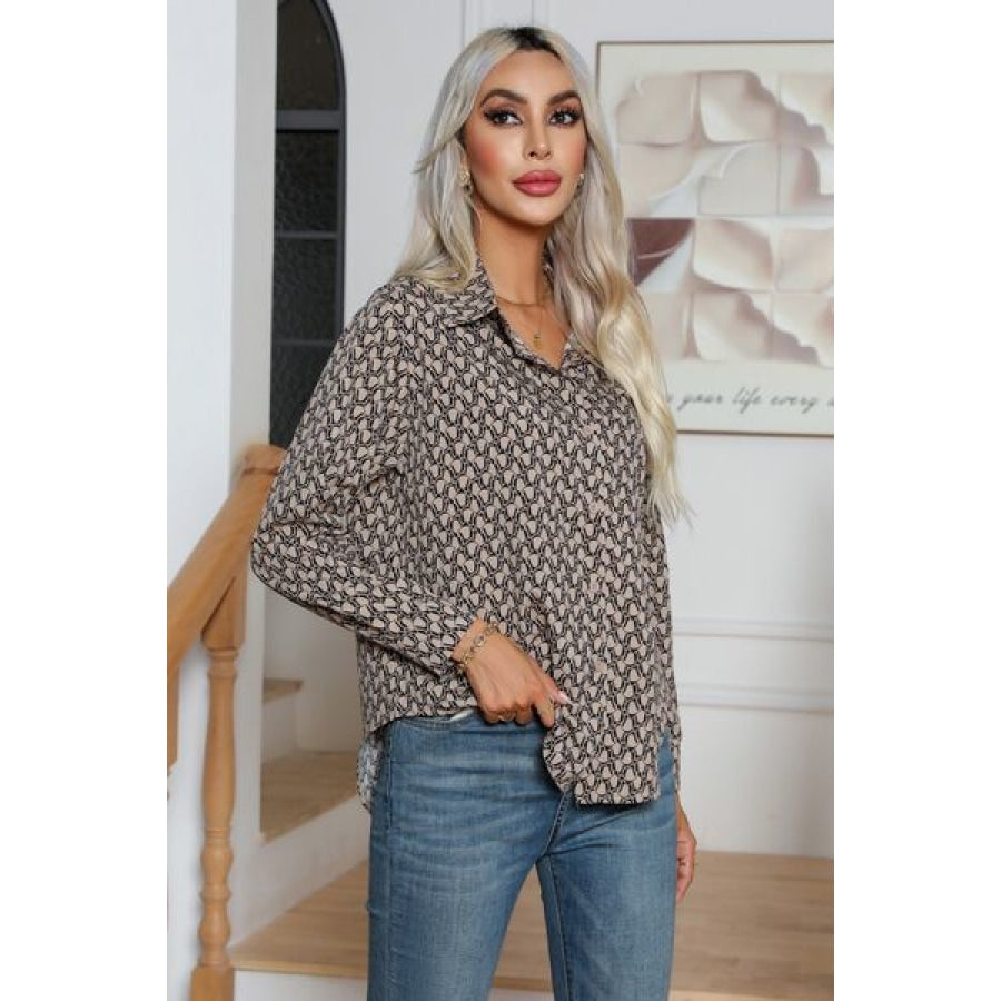 Printed Buttoned Long Sleeve Shirt Clothing