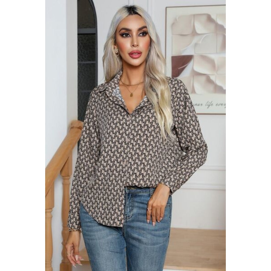 Printed Buttoned Long Sleeve Shirt Clothing