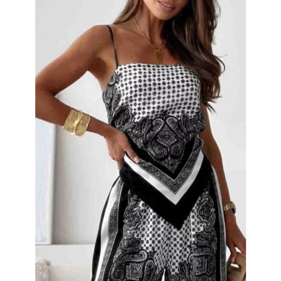 Printed Cami and Wide Leg Pants Set Apparel and Accessories