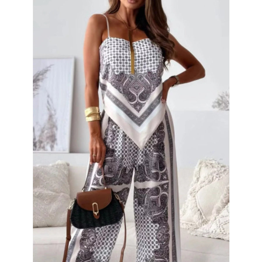 Printed Cami and Wide Leg Pants Set Apparel and Accessories