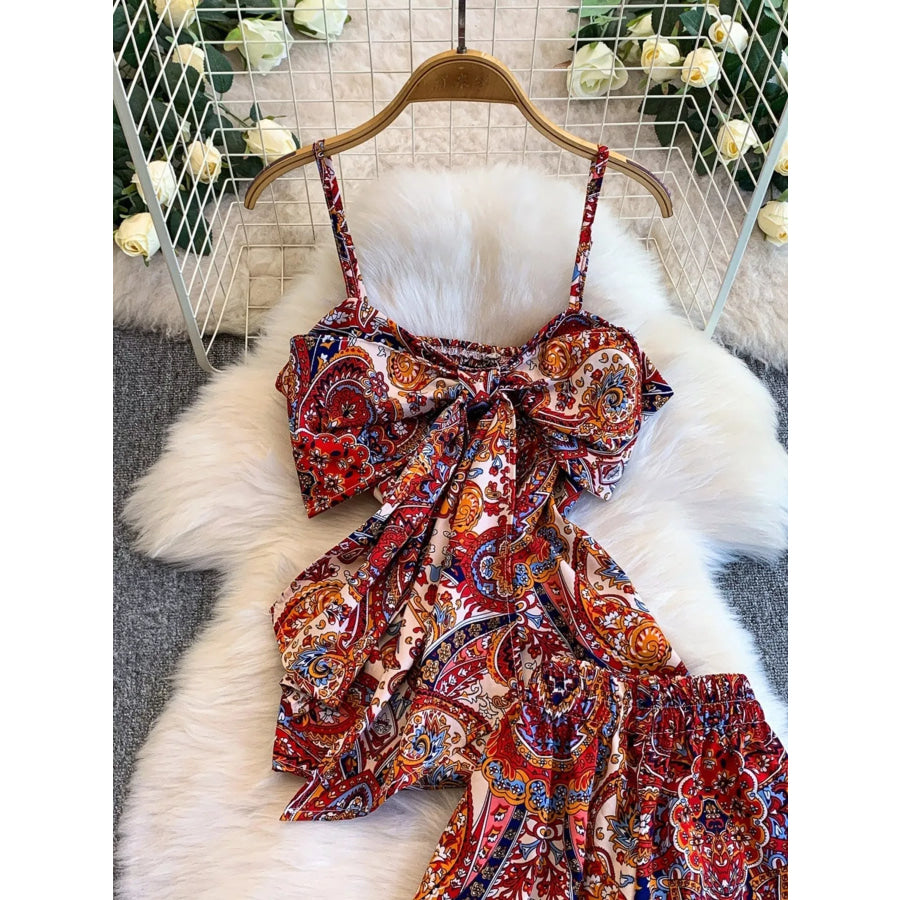 Printed Cami and Wide Leg Pants Set Apparel and Accessories