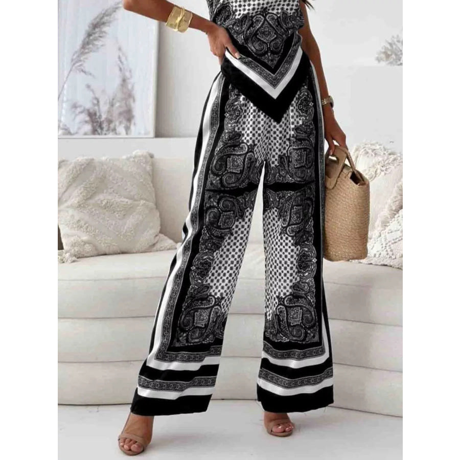 Printed Cami and Wide Leg Pants Set Apparel and Accessories