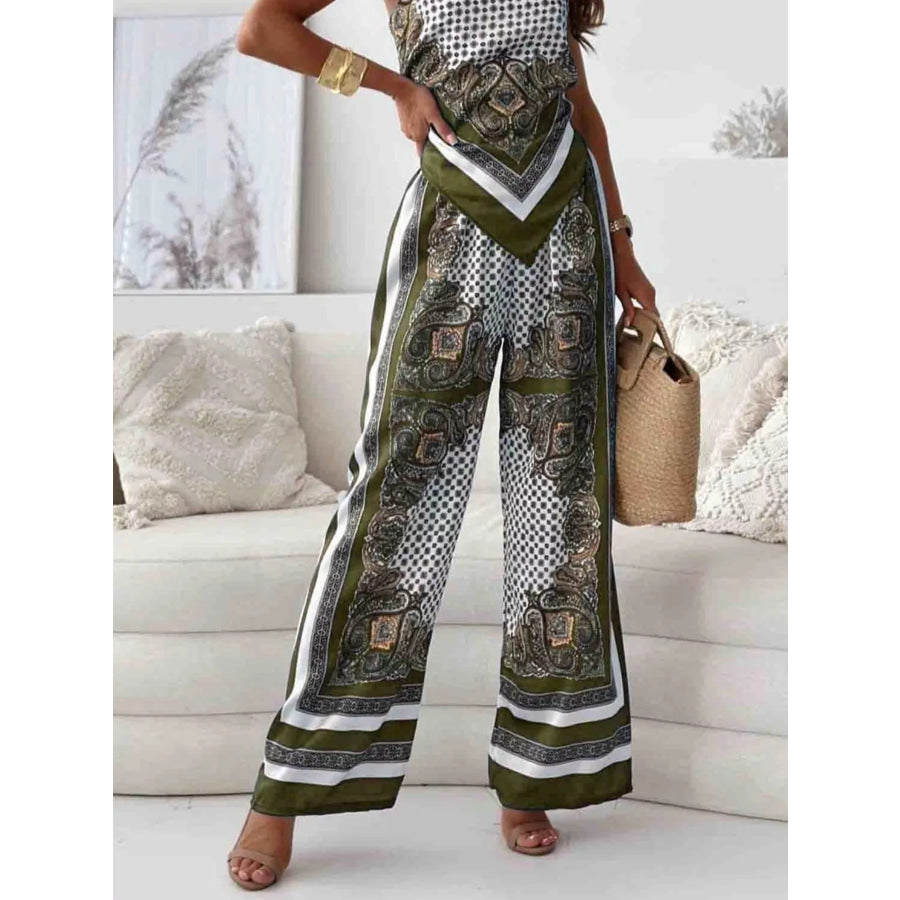 Printed Cami and Wide Leg Pants Set Apparel and Accessories
