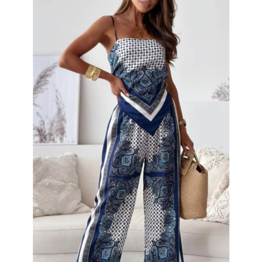 Printed Cami and Wide Leg Pants Set Apparel and Accessories