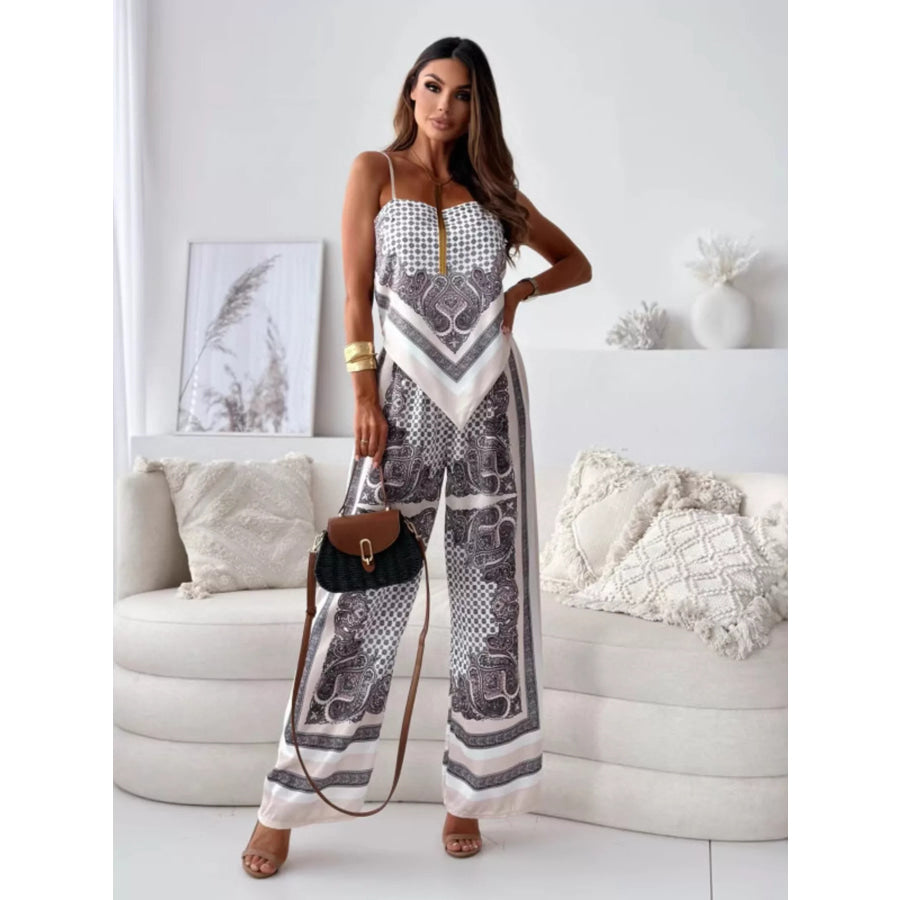 Printed Cami and Wide Leg Pants Set Dust Storm / S Apparel and Accessories