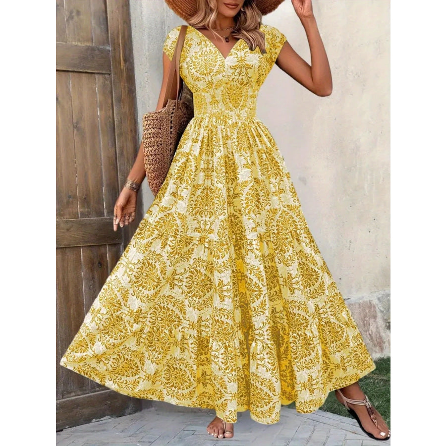 Printed Cap Sleeve Maxi Dress Apparel and Accessories
