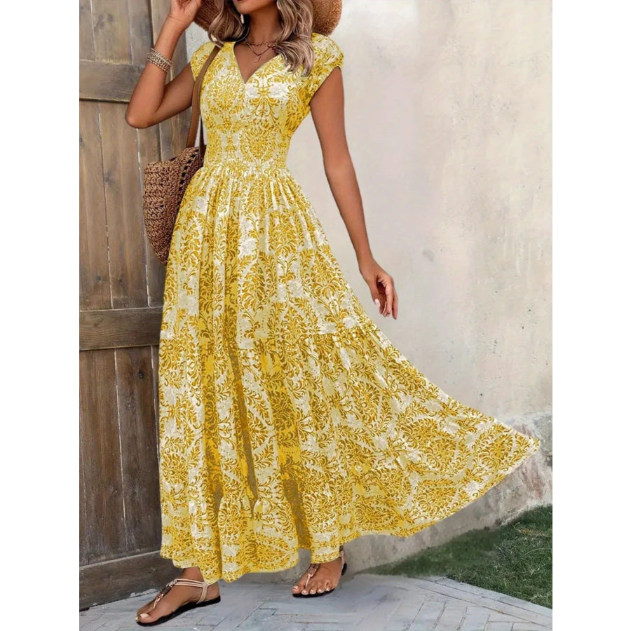 Printed Cap Sleeve Maxi Dress Apparel and Accessories