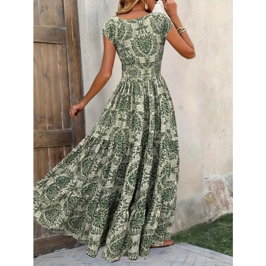 Printed Cap Sleeve Maxi Dress Apparel and Accessories