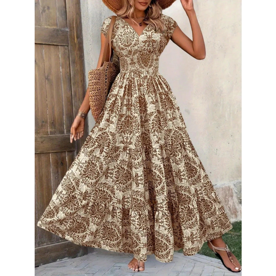 Printed Cap Sleeve Maxi Dress Apparel and Accessories