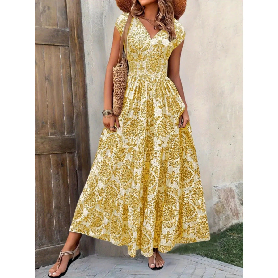 Printed Cap Sleeve Maxi Dress Apparel and Accessories