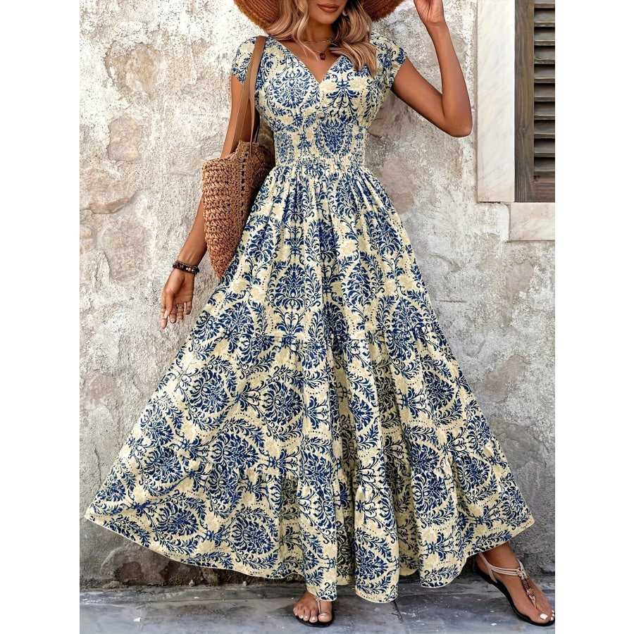 Printed Cap Sleeve Maxi Dress Apparel and Accessories