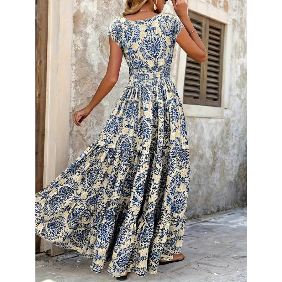 Printed Cap Sleeve Maxi Dress Apparel and Accessories