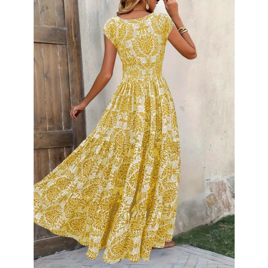 Printed Cap Sleeve Maxi Dress Apparel and Accessories