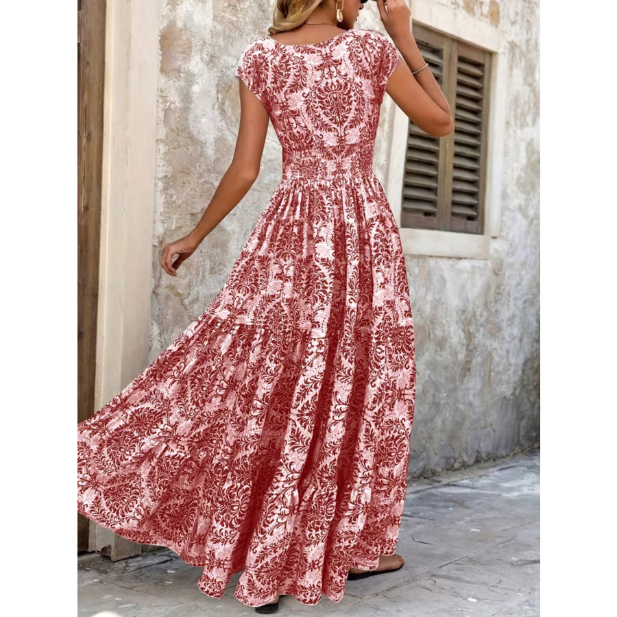 Printed Cap Sleeve Maxi Dress Apparel and Accessories