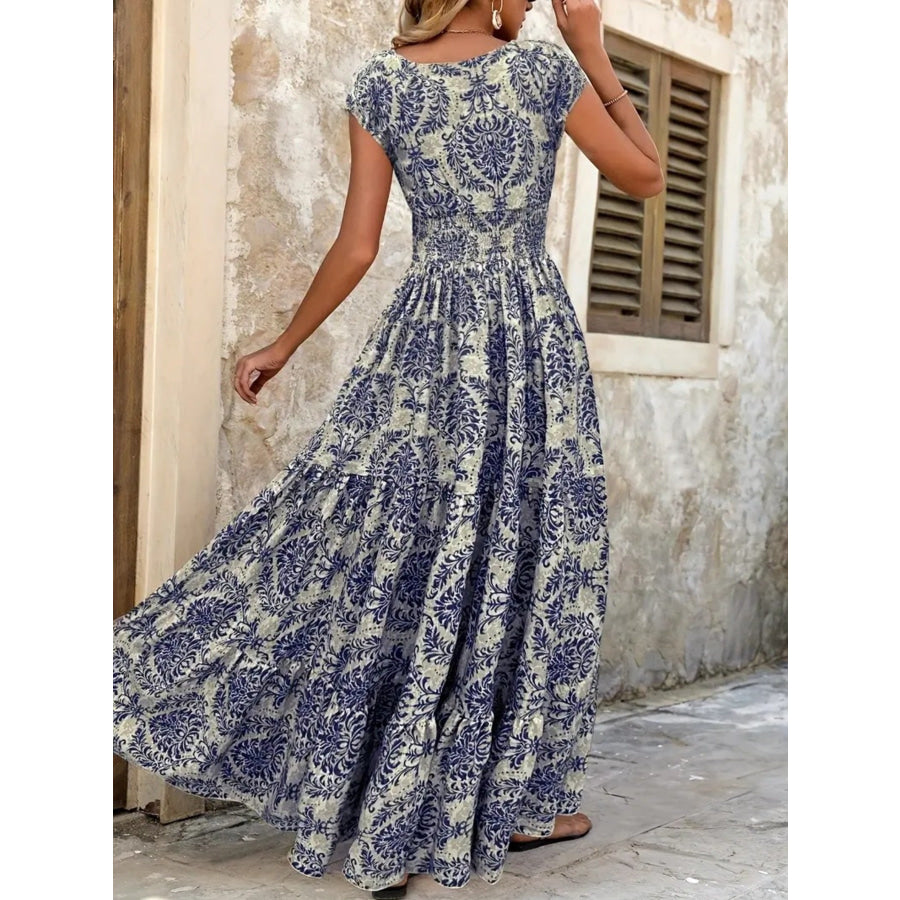 Printed Cap Sleeve Maxi Dress Apparel and Accessories