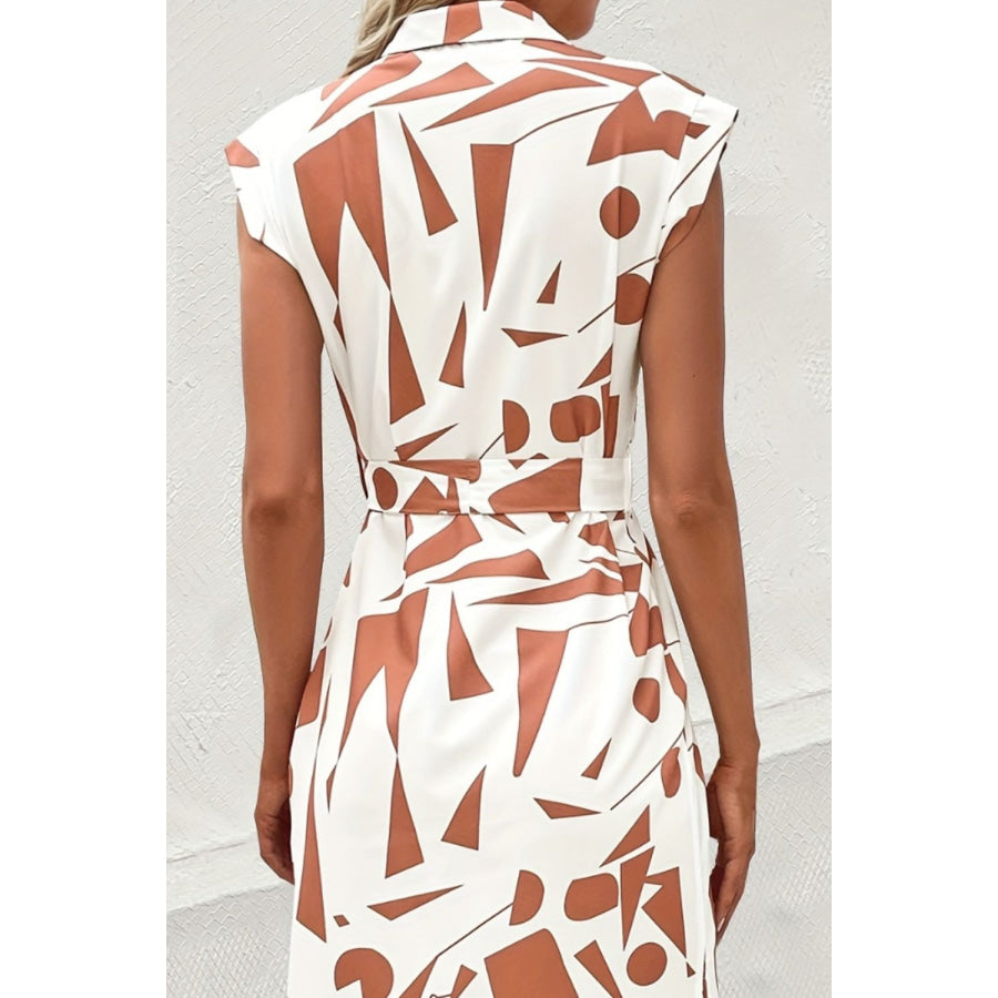 Printed Cap Sleeve Tie Waist Dress Apparel and Accessories