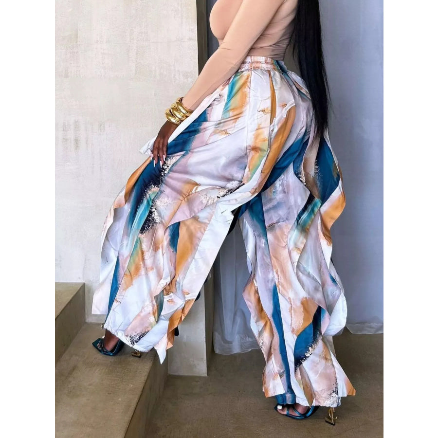 Printed Cargo Pants with Drawstring Waist Apparel and Accessories