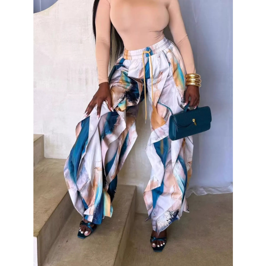 Printed Cargo Pants with Drawstring Waist Apparel and Accessories