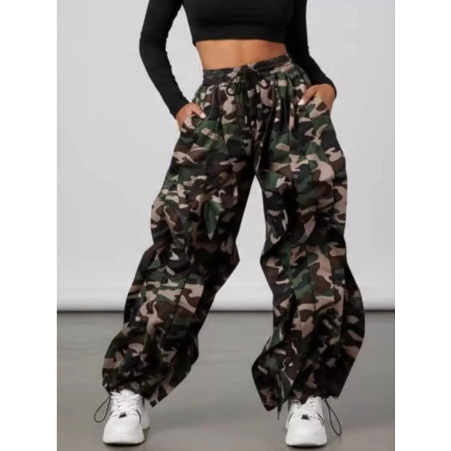 Printed Cargo Pants with Drawstring Waist Apparel and Accessories