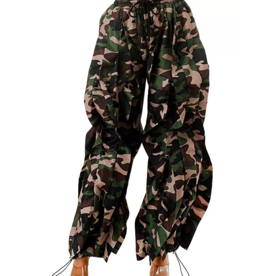 Printed Cargo Pants with Drawstring Waist Apparel and Accessories
