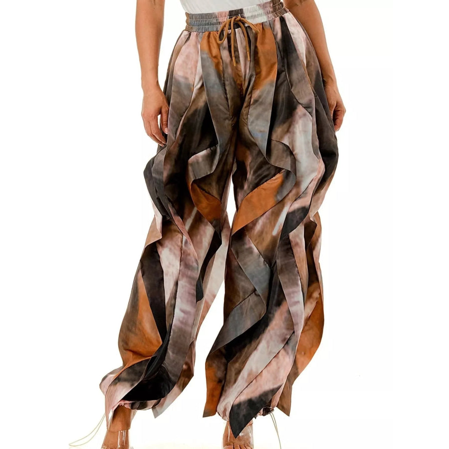 Printed Cargo Pants with Drawstring Waist Caramel / S Apparel and Accessories