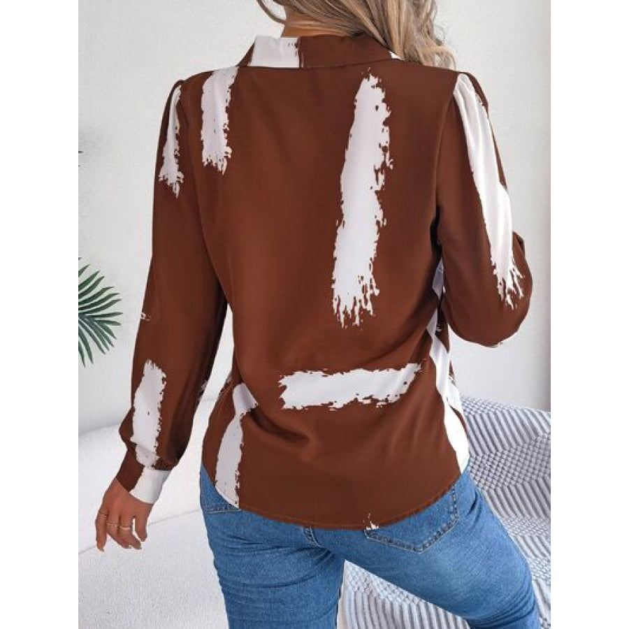 Printed Collared Neck Button Up Shirt Apparel and Accessories