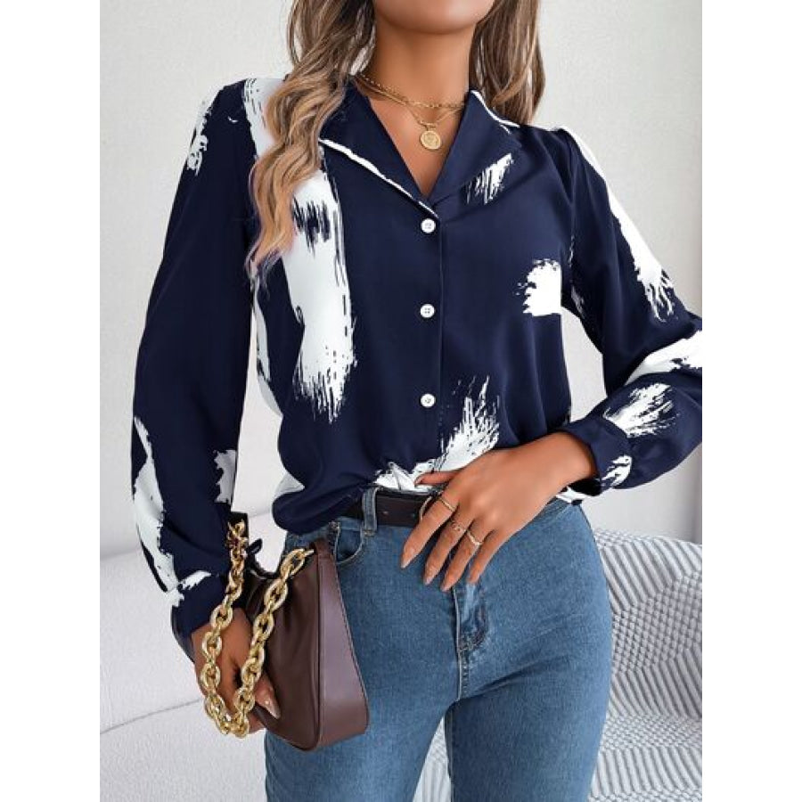 Printed Collared Neck Button Up Shirt Apparel and Accessories