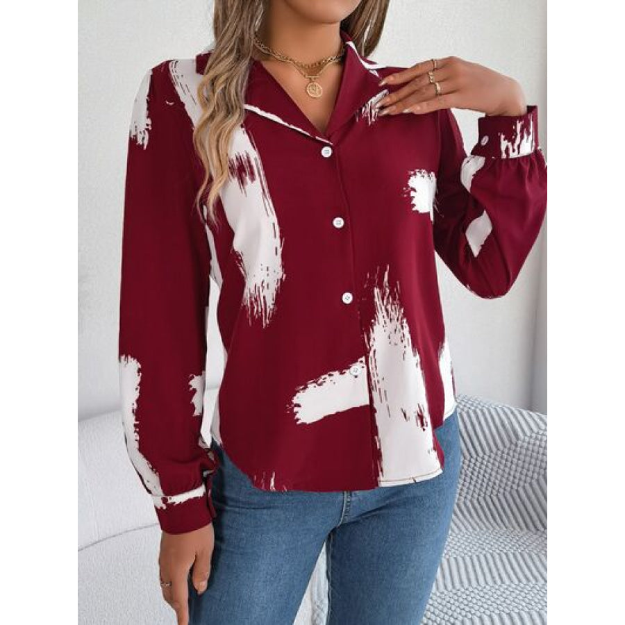 Printed Collared Neck Button Up Shirt Apparel and Accessories