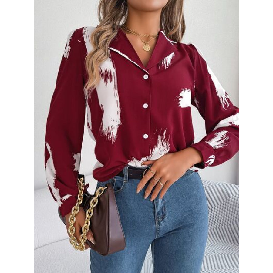 Printed Collared Neck Button Up Shirt Apparel and Accessories