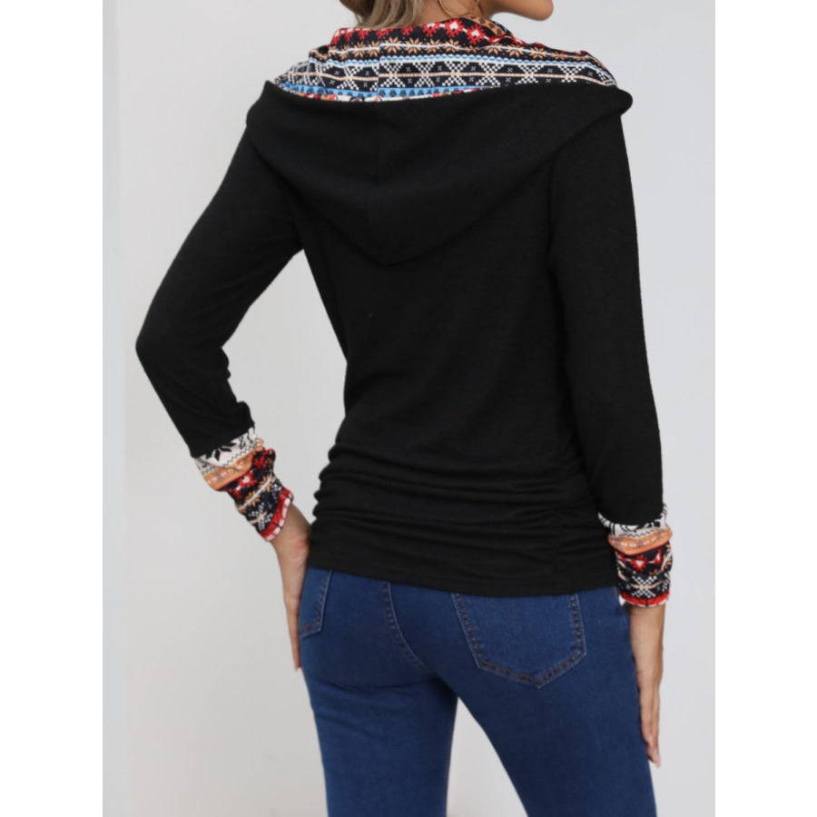 Printed Collared Neck Long Sleeve Blouse Apparel and Accessories