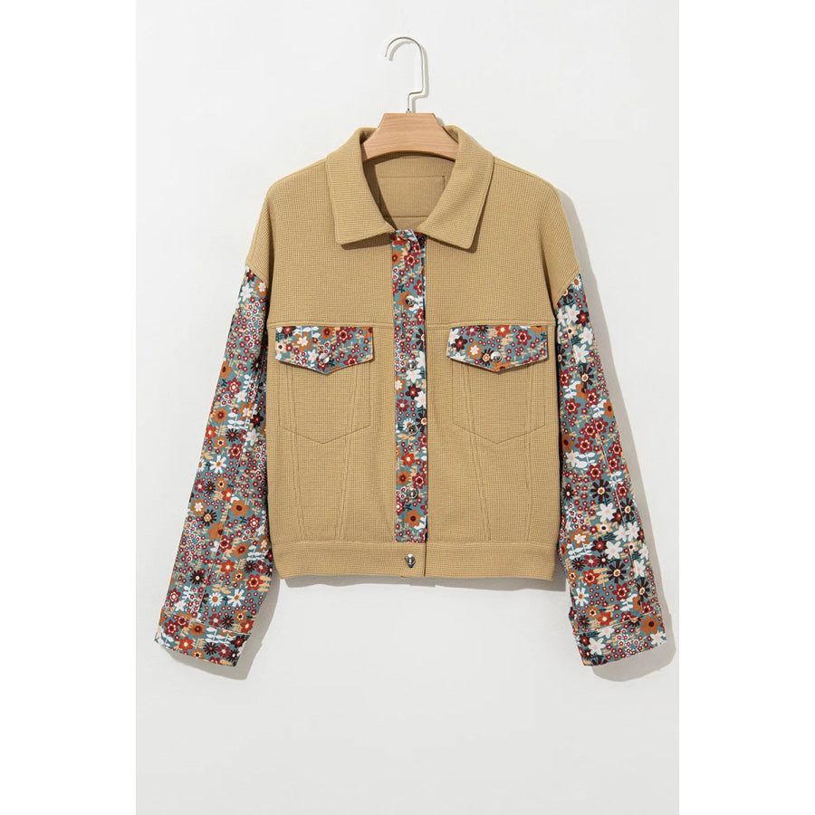 Printed Collared Neck Long Sleeve Jacket Apparel and Accessories