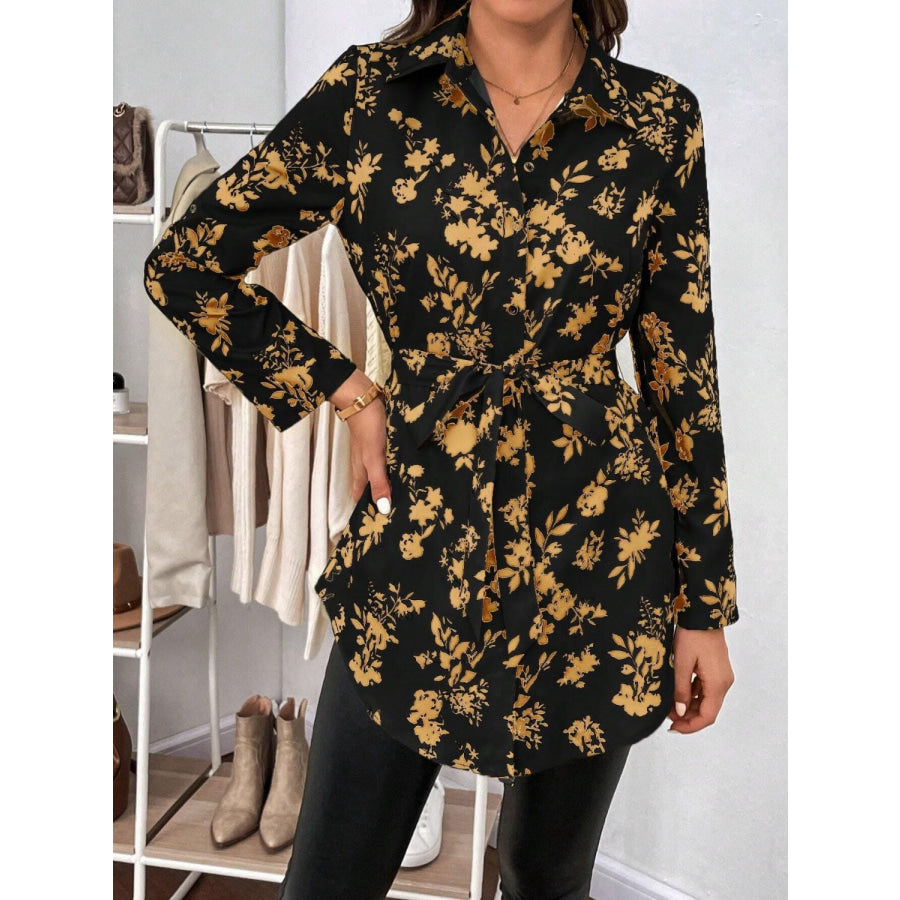 Printed Collared Neck Long Sleeve Shirt Apparel and Accessories